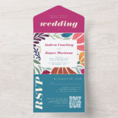 Moderne Boho Chic Retro farbenfrohe Hochzeit All In One Einladung (Innen Boden)