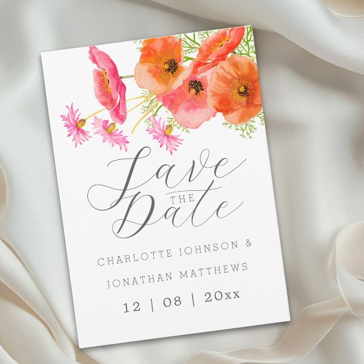 Moderne Boho-Chic-Wasserfarben-Hochzeit mit floral Save The Date