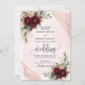 Moderne Boho Deep Red Blush Gold Rose Chic Wedding Einladung (Vorderseite)