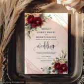 Moderne Boho Deep Red Blush Gold Rose Chic Wedding Einladung