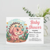 Moderne Boho Dinosaur Girl Baby Dusche Einladung (Stehend Vorderseite)