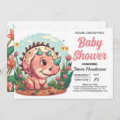 Moderne Boho Dinosaur Girl Baby Dusche Einladung (Vorne/Hinten)