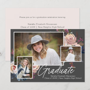 Moderne Boho Drei-Foto-Blumenstuhlparty Einladung