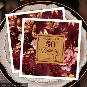 Moderne Boho Dunkelrot Rosa Gold 50. Geburtstag Se Serviette