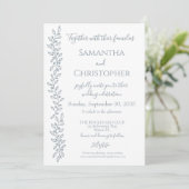 Moderne Boho Dusty Blue Botanical Minimal Wedding Einladung (Stehend Vorderseite)