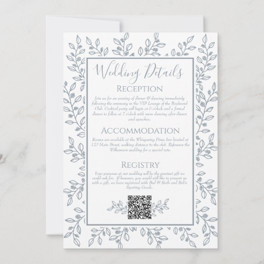 Moderne Boho Dusty Blue Botanical Minimal Wedding Einladung (Rückseite)