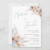 Moderne Boho Dusty Blue Script Wedding Einladung (Vorderseite)