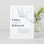 Moderne Boho Dusty Blue und Navy Wedding Einladung (Stehend Vorderseite)