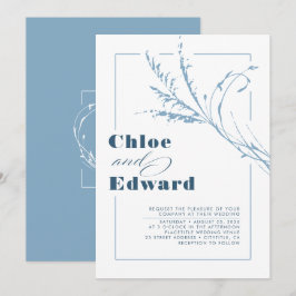 Moderne Boho Dusty Blue und Navy Wedding Einladung