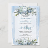 Moderne Boho Dusty Blue White Silver Rose Hochzeit Einladung (Vorderseite)
