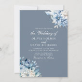 Moderne Boho Dusty Blue Wildblumen Hochzeit Einladung (Vorderseite)