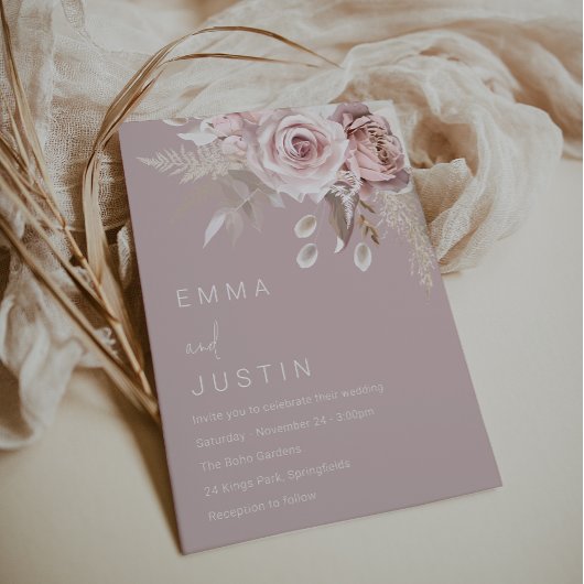 Moderne Boho Dusty Rose Blush Bloral Wedding Einladung