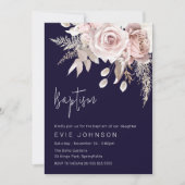 Moderne Boho Dusty Rose & Navy Taufe Einladung (Vorderseite)