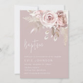 Moderne Boho Dusty Rose Taufe Einladung (Vorderseite)