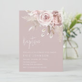 Moderne Boho Dusty Rose Taufe Einladung (Stehend Vorderseite)