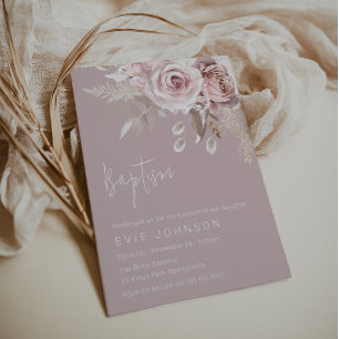 Moderne Boho Dusty Rose Taufe Einladung