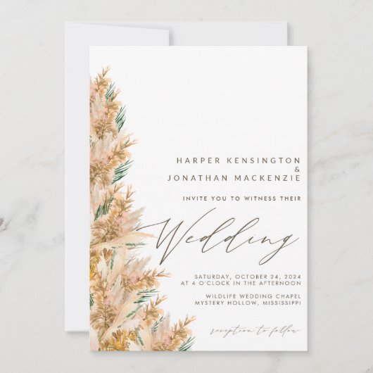 Moderne Boho Elegant Pampas Grass Wedding Einladung (Vorderseite)