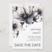 Moderne Boho Elegante Schwarz-weiße Blumenhochzeit Save The Date (Vorderseite)