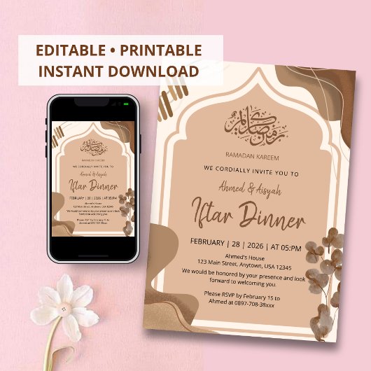 Moderne Boho-Erdfarbene Islamische Arch Iftar-Einl Einladung
