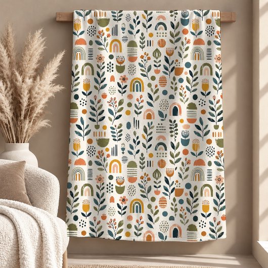Moderne Boho-Erdfarbene Regenbogen-Blumen-Decke Fleecedecke
