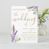 Moderne Boho Eucalyputus und Lavender Wedding Einladung (Stehend Vorderseite)