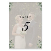Moderne Boho Eukalyptusblätter & Foto Hochzeit Tischnummer (Vorderseite)