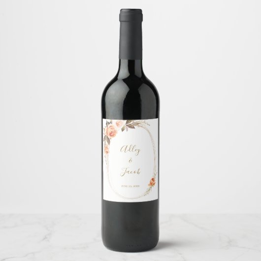 Moderne Boho Fall Floral Wedding Wine Labels Weinetikett (Vorderseite)