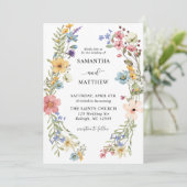 Moderne Boho farbenfrohe Wildblume Blumenhochzeit Einladung (Stehend Vorderseite)