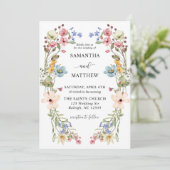 Moderne Boho farbenfrohe Wildblume Blumenhochzeit Einladung (Stehend Vorderseite)