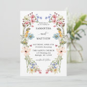 Moderne Boho farbenfrohe Wildblume Blumenhochzeit Einladung (Stehend Vorderseite)