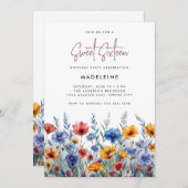 Moderne Boho farbenfrohe Wildblumen 16 . Geburtsta Einladung (Vorne/Hinten)