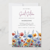 Moderne Boho farbenfrohe Wildblumen 16 . Geburtsta