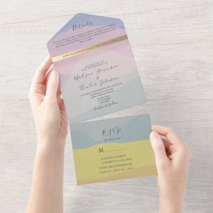 Moderne Boho Farbige Foto Hochzeit All In One Einladung