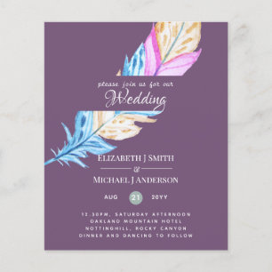 Moderne Boho Feather farbenfrohe Hochzeit einladen