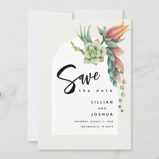 Moderne Boho floral Botanische Sukkulente Hochzeit Save The Date