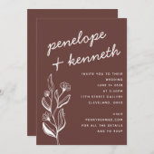Moderne Boho Floral Earthy Fall Brown Wedge Einladung (Vorne/Hinten)