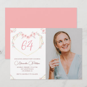 Moderne Boho-Floral-Foto-Einladung zum 64. Geburts Einladung