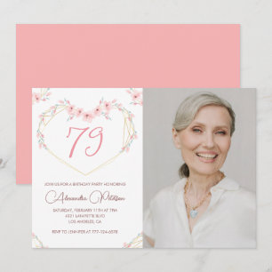 Moderne Boho-Floral-Foto-Einladung zum 79. Geburts Einladung