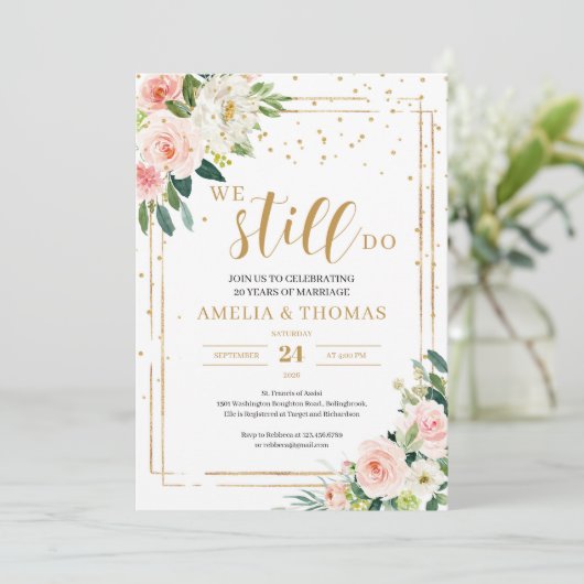 Moderne Boho Floral Gold geometrisch wir noch tun Einladung (Stehend Vorderseite)