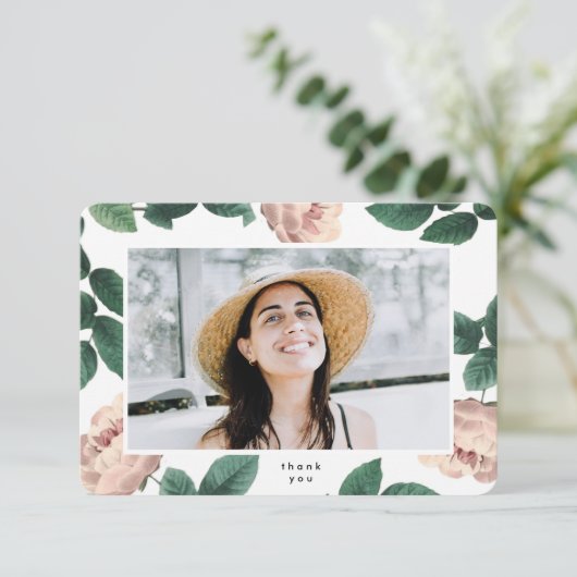 Moderne Boho Floral Graduate Foto University Dankeskarte (Stehend Vorderseite)