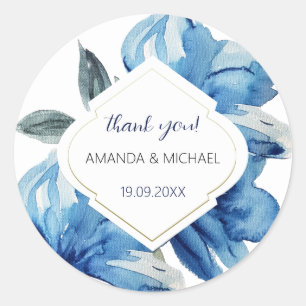Moderne Boho-Floral Indigo Blau Abstrakt Runder Aufkleber