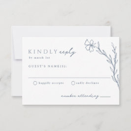 Moderne Boho Floral Kontur in Dusty Blue Wedding RSVP Karte