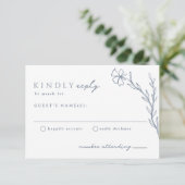 Moderne Boho Floral Kontur in Dusty Blue Wedding RSVP Karte (Stehend Vorderseite)