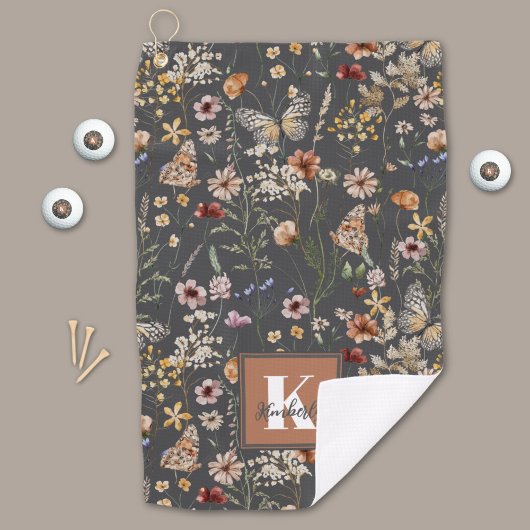 Moderne Boho-Floral-Monogramm-Name Golfhandtuch