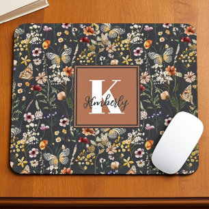 Moderne Boho-Floral-Monogramm-Name Mousepad