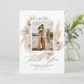 Moderne Boho Floral Multi-Foto Hochzeit Dankeskarte (Stehend Vorderseite)