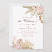 Moderne Boho Floral Pampas Grass Wedding Einladung (Vorderseite)