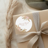 Moderne Boho Floral Pampas Grass Wedding Runder Aufkleber