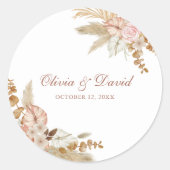 Moderne Boho Floral Pampas Grass Wedding Runder Aufkleber (Vorderseite)