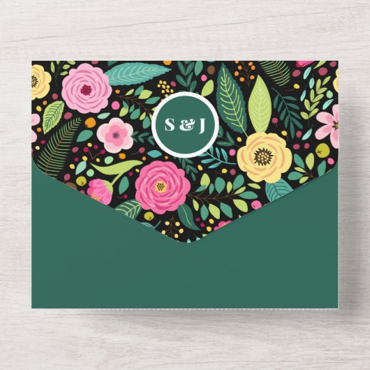 Moderne Boho Floral Wedding All In One Einladung (Rückseite)